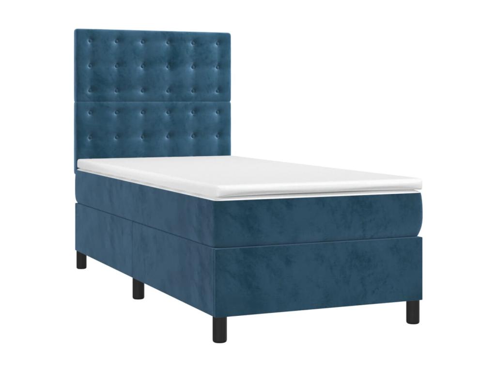 Sommier tapissier et matelas et LED Bleu foncé 80x200cm Velours