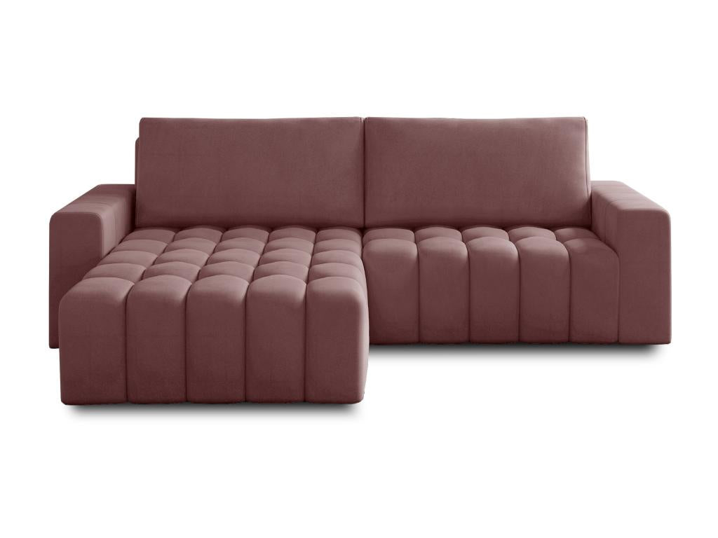 Canapé convertible design velours matelassé rose cuivré angle gauche Vertchez 250cm