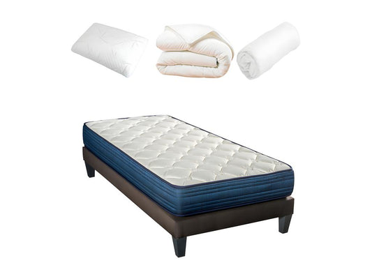 Vertchez LITERIE - Pack Prêt à dormir QUINCONCES 90x190 cm - Matelas Mémoire de forme Sommier Accessoires