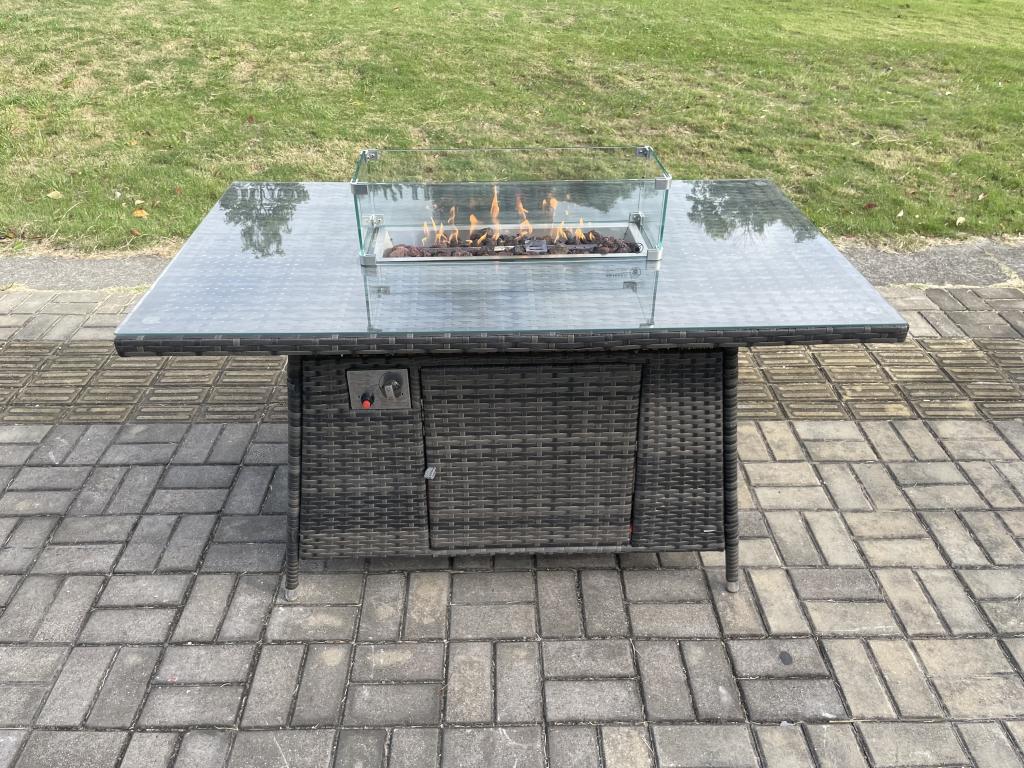 7 Places Ensemble de meubles de jardin en rotin Canapé Chaise Table de foyer à gaz Set