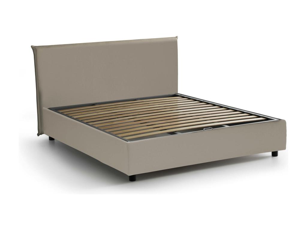 Lit double Vertchez Lit coffre avec revêtement en éco-cuir Made in Italy Ouverture frontale adapté pour matelas 140x200 cm gris tourterelle