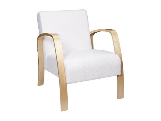 Vertchez - Fauteuil en Tissu Bouclettes Blanc Accoudoirs Bois