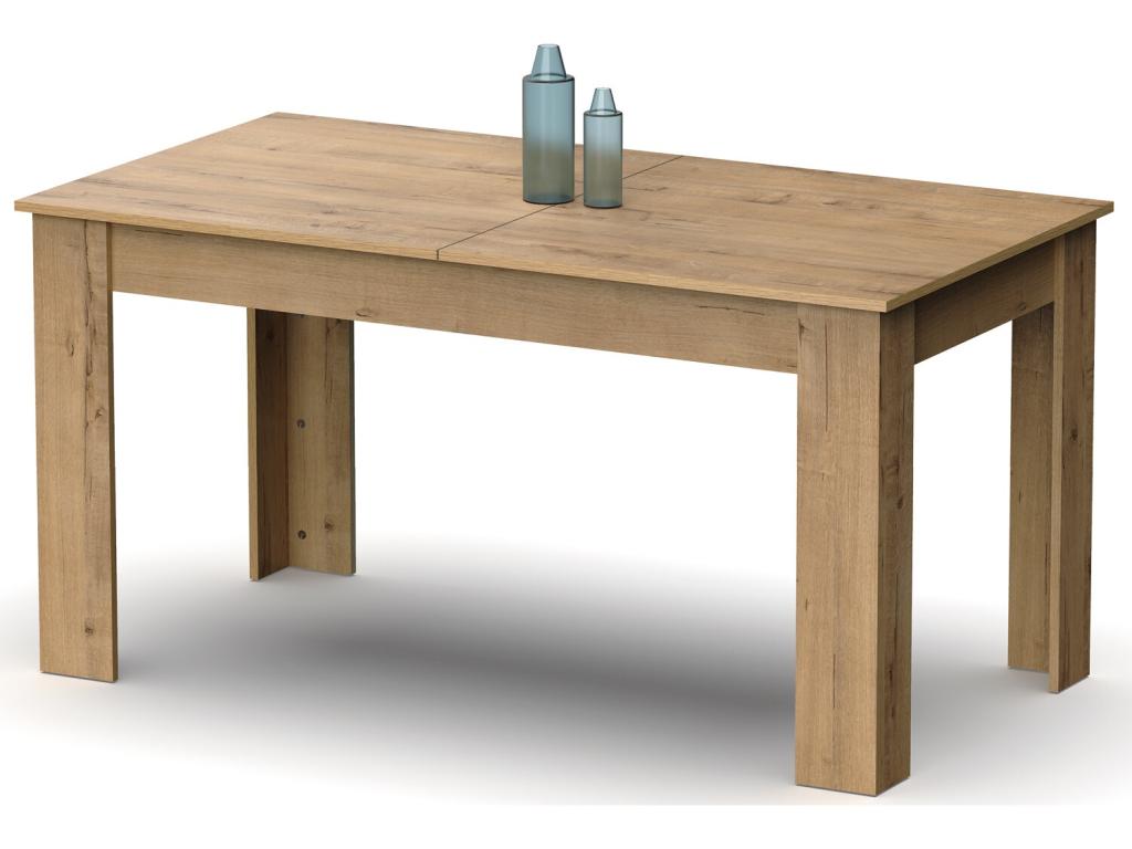 Table à manger extensible en aggloméré et mélamine coloris chêne doré - Longueur 140-195 x Profondeur 80 x Hauteur 77 cm