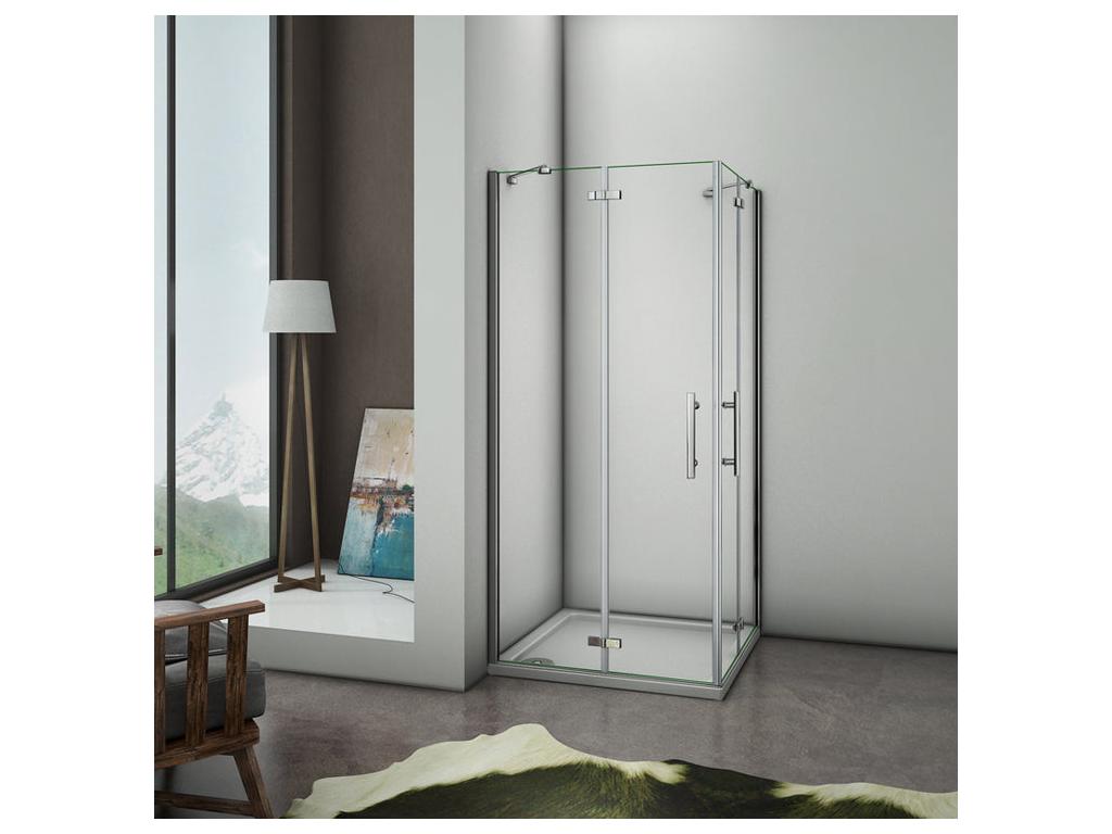 Cabine de douche battante 100x80x195cm en 6mm verre securit anticalcaire porte de douche pivotante avec petite barre fixée d'angle