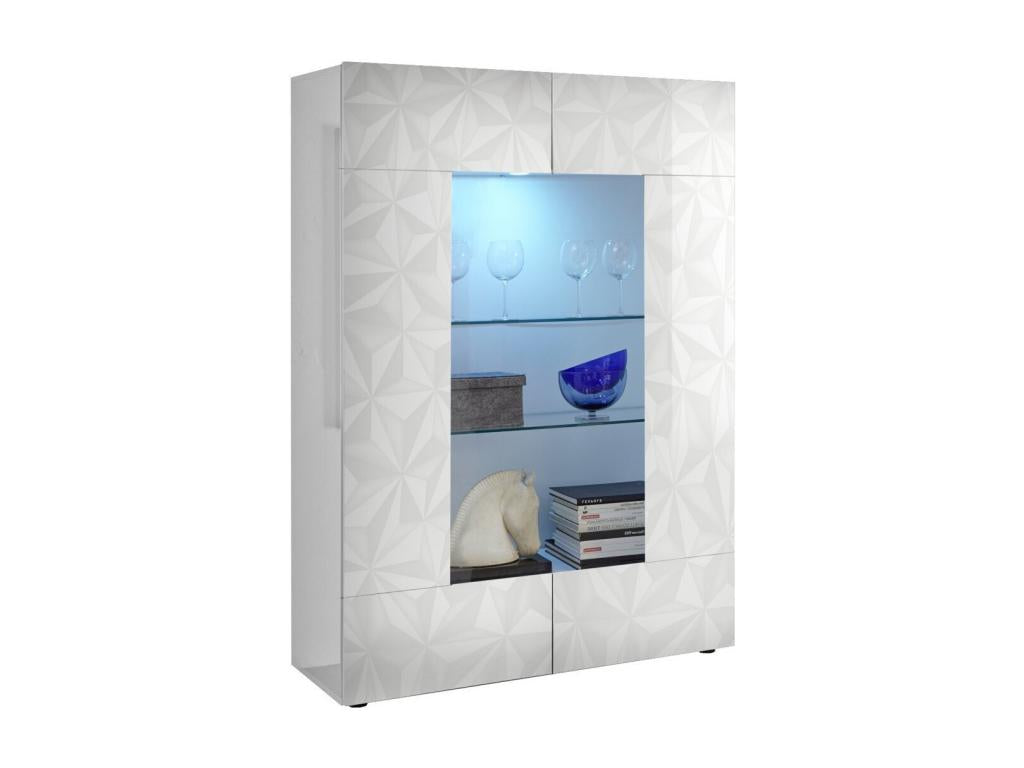 Vitrine à LED 2 portes bois laqué blanc brillant Pagar L 120cm