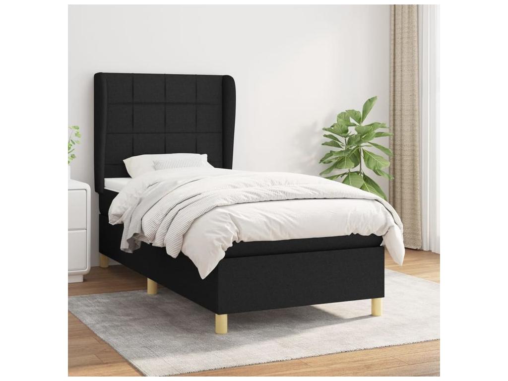Sommier à Vertchez de lit avec matelas Noir 100x200 Tissu