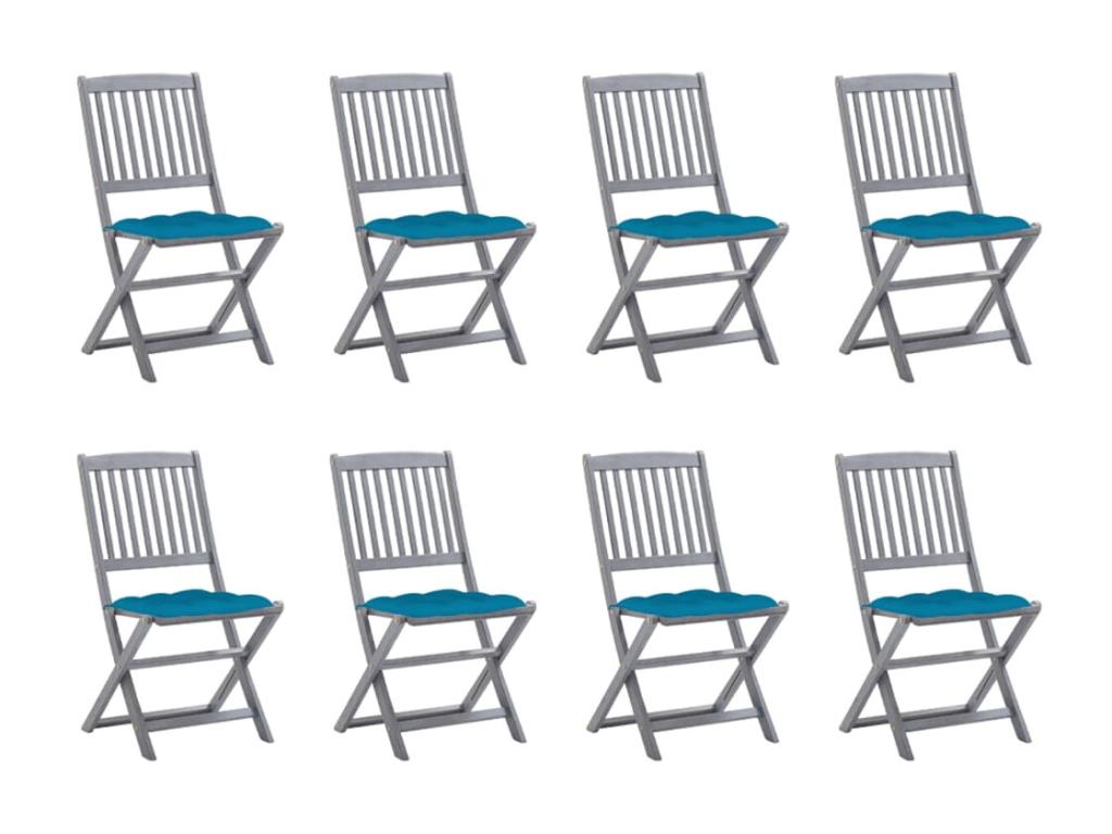 Chaises pliables d'extérieur 8 pcs avec coussins Bois d'Vertchez 22