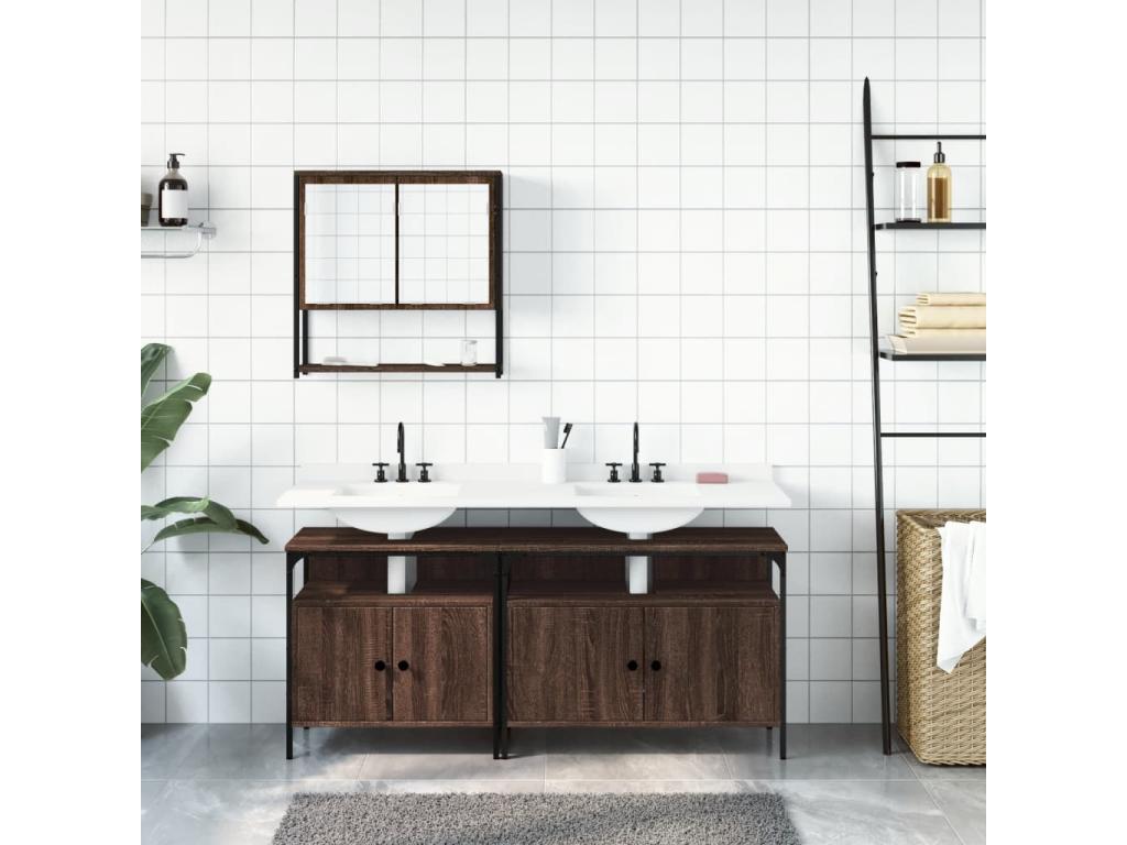Ensemble de meubles de salle de bain 3 pcs Chêne marron