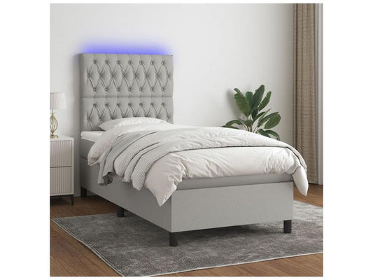 Sommier à Vertchez de lit avec matelas et LED Gris clair 90x190