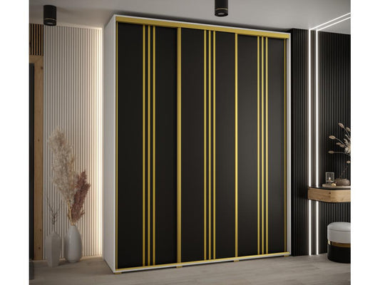 ARMOIRE Vertchez 6 À PORTES COULISSANTES 235.2/200/45 3 portes Blanc/Noir/Or