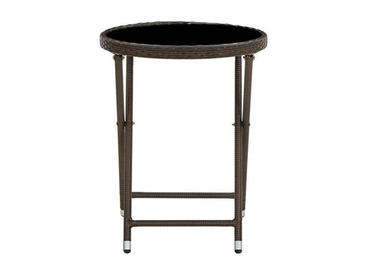 Table à thé Marron 60 cm Résine tressée et verre trempé