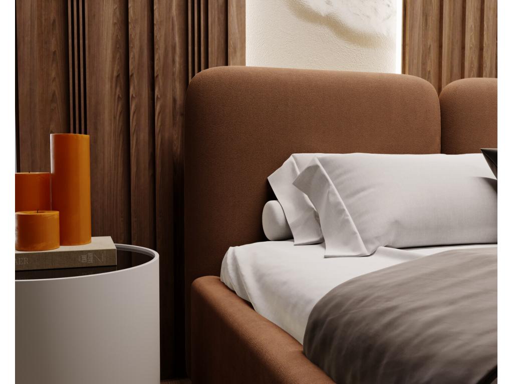 Lit rembourré avec rangement - 120x200 - lit double - velours - marron - Vertchez