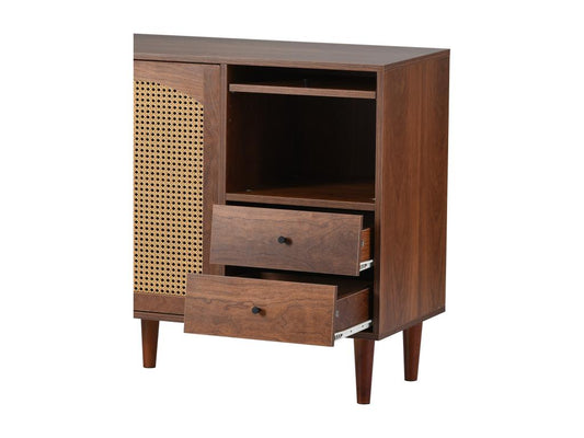 Buffet avec 3 portes et 2 tiroirs - portes en résine tressée - style campagnard - Marron