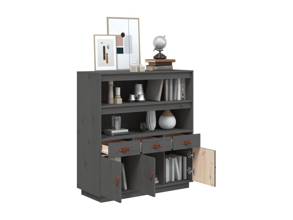 Buffet haut Gris 100x40x108.5 cm Bois massif de pin