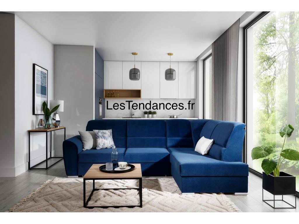 Canapé angle droit convertible tissu beige et pieds acier chromé Vertchez 270cm