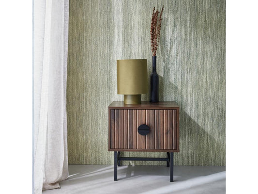 Table de chevet effet bois foncé décor bois rainuré- un tiroir- L 48 x l 39 x H 50cm