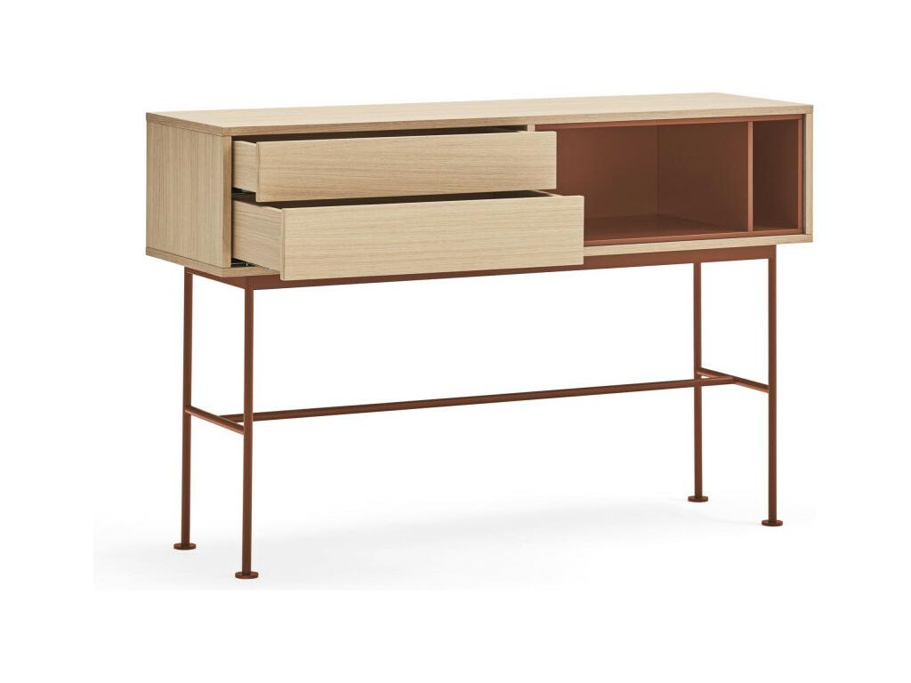 Vertchez - Console 2 tiroirs en bois L120cm Couleur - Rouge brique