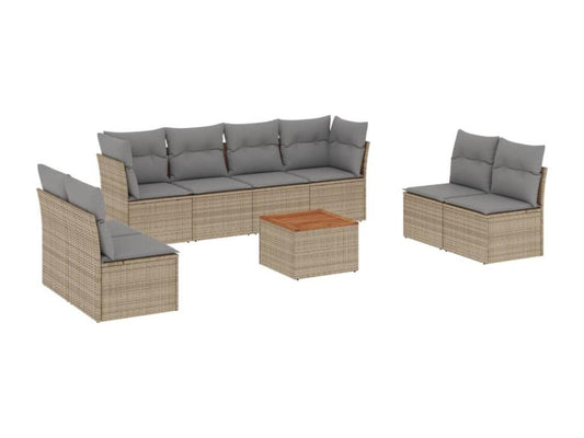 Salon de jardin avec coussins 9 pcs beige résine tressée