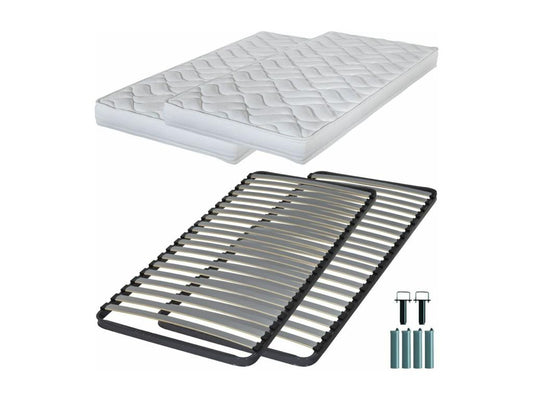 Matelas mousse Sommier métal C220 2x90x190 Vertchez - Hauteur 13 cm - Soutien ferme