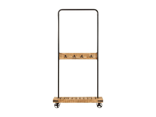 Porte-vêtements et roues 90x35x190 bois de manguier et fer