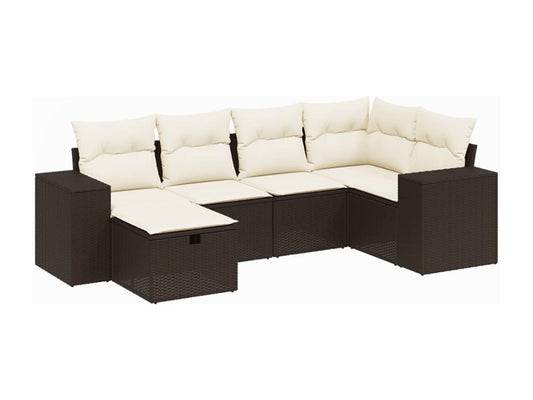 Salon de jardin avec coussins 6 pièces marron résine tressée