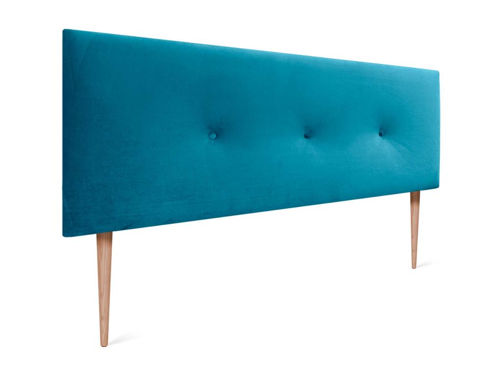Vertchez Tête de Lit Velours Lisse avec Boutons 150x115 avec Pieds de Lit 150/160 - Bleu Clair