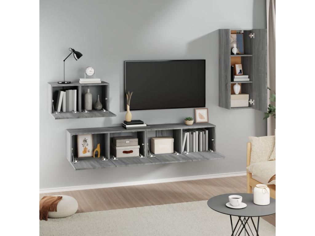 Ensemble de meubles TV 4 pièces Vertchez gris Bois d'ingénierie