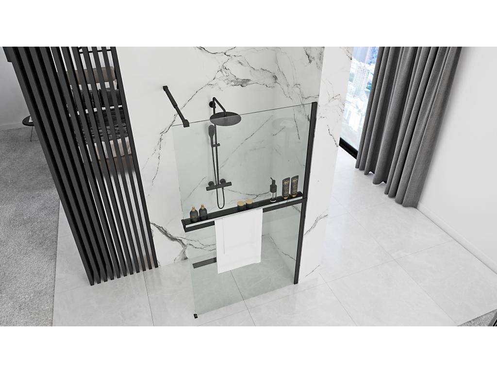 Paroi De Douche Vertchez 90 Black Étagère Et Support Evo