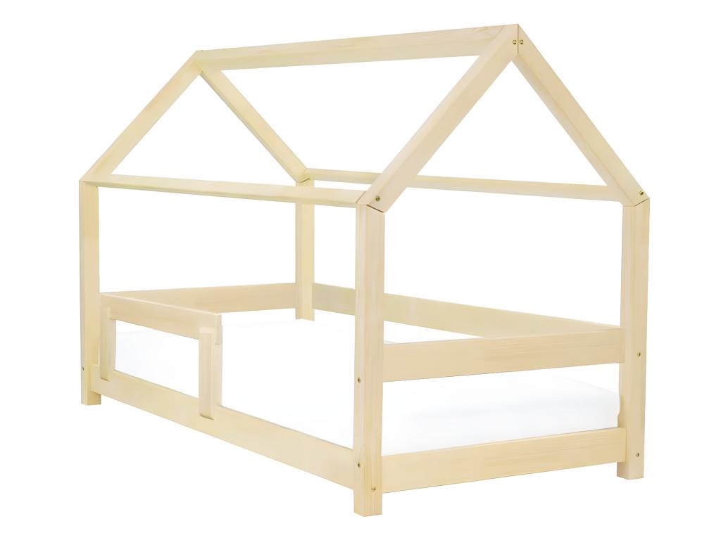 Lit cabane 90x190 Vertchez avec barrière - Bois
