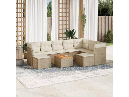 Salon de jardin avec coussins 10 pièces beige résine tressée