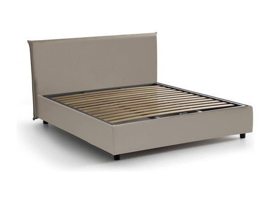 Lit double Vertchez Lit coffre avec revêtement en éco-cuir Made in Italy Ouverture frontale adapté pour matelas 140x200 cm gris tourterelle