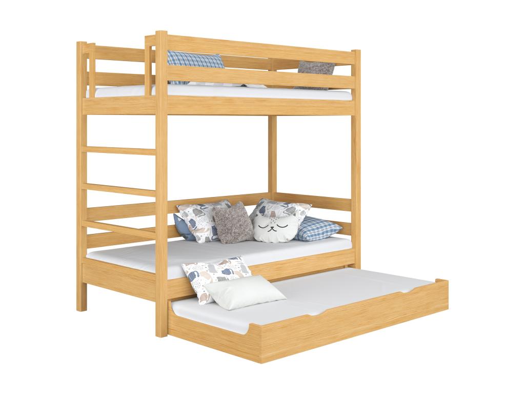 Lit superposé en bois - avec tiroir pour matelas N03 Pin Naturel 90x180
