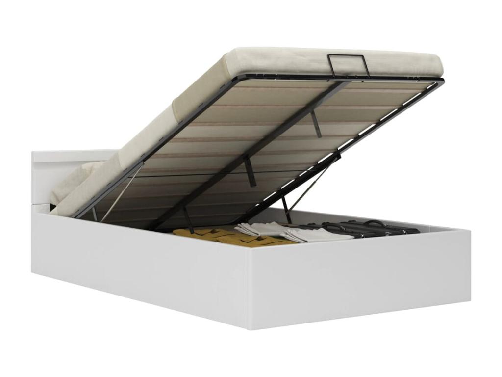 Cadre de lit à rangement avec LED blanc similicuir 140x200 cm
