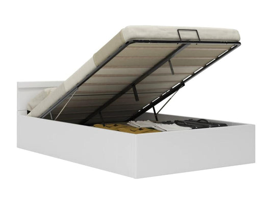 Cadre de lit à rangement avec LED blanc similicuir 140x200 cm
