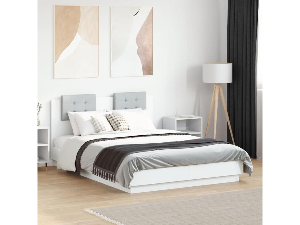 Cadre de lit avec tête de lit et Vertchezères LED blanc 140x190 cm