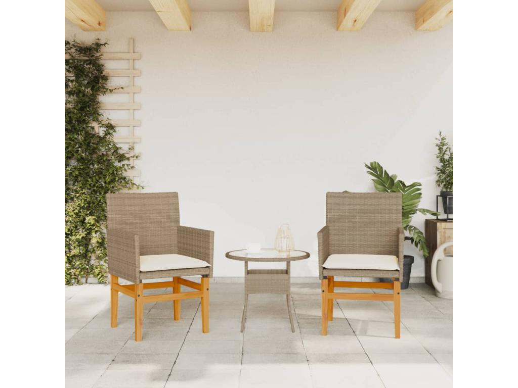 Chaises de jardin coussins lot de 2 beige résine tressée bois