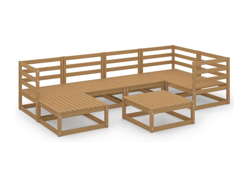 Salon de jardin 7 pièces marron miel bois de pin massif