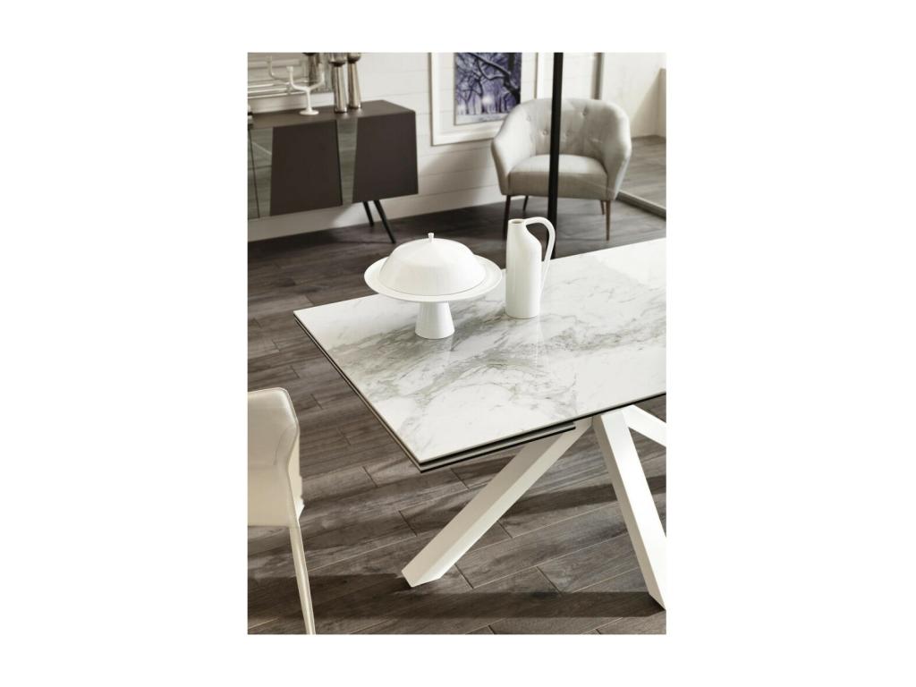 Table extensible de 160cm à 240cm plateau moderne en céramique sur verre trempé marbre blanc