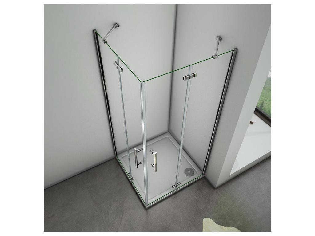 Cabine de douche battante 100x80x195cm en 6mm verre securit anticalcaire porte de douche pivotante avec petite barre fixée d'angle