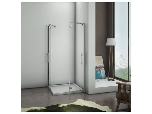 Cabine de douche battante 100x80x195cm en 6mm verre securit anticalcaire porte de douche pivotante avec petite barre fixée d'angle
