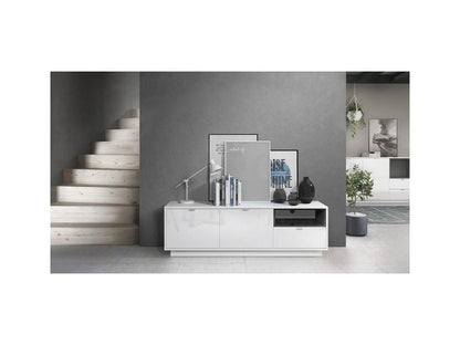 Meuble TV 153 Cm Laqué Blanc Avec Insertion Noir LED lxhxp 153x48x38.