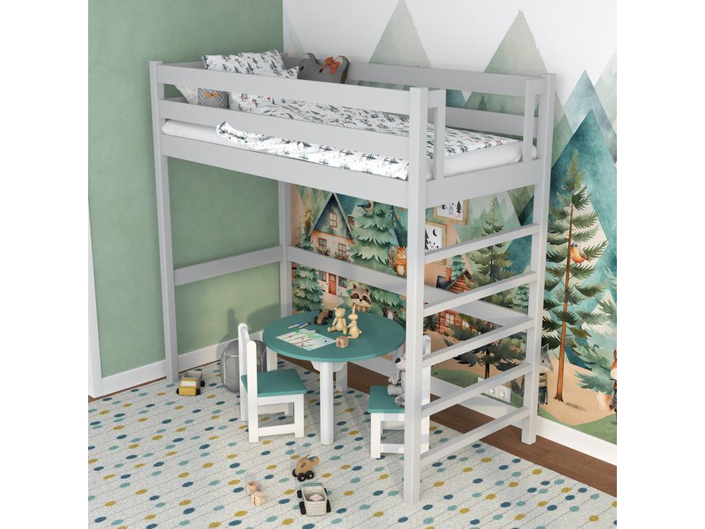 Lit mezzanine en bois N01 Gris 80x200