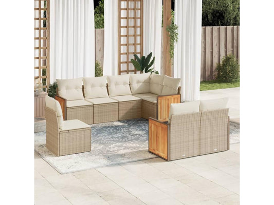 Salon de jardin avec coussins 8 pcs beige résine tressée