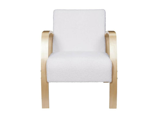 Vertchez - Fauteuil en Tissu Bouclettes Blanc Accoudoirs Bois