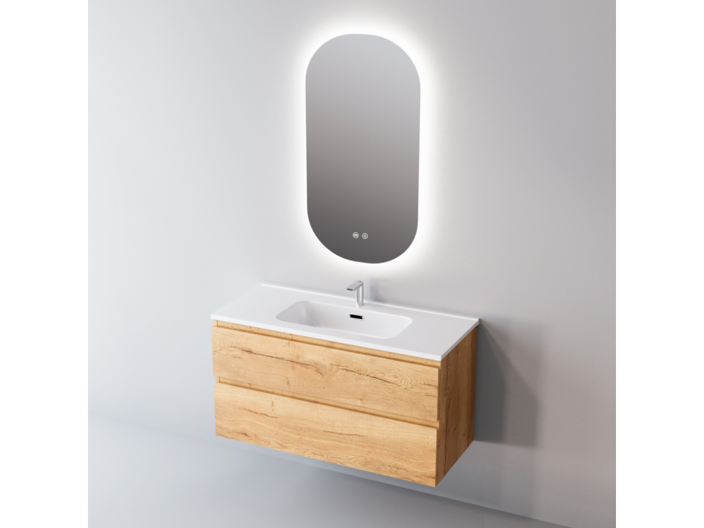 Meuble de salle de bain plan vasque Solide Surface 2 Tiroirs l60xh54xp45 Laqué Blanc Mat STEP