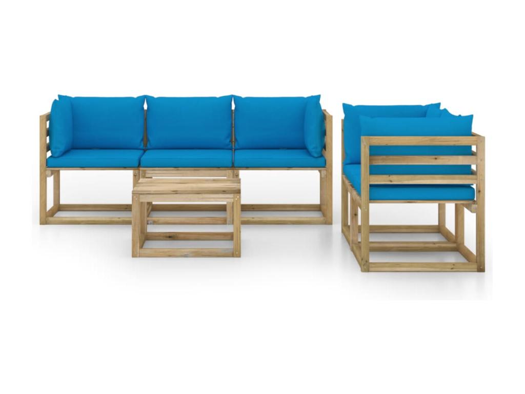 Salon de jardin 6 pcs avec coussins bleu clair 2