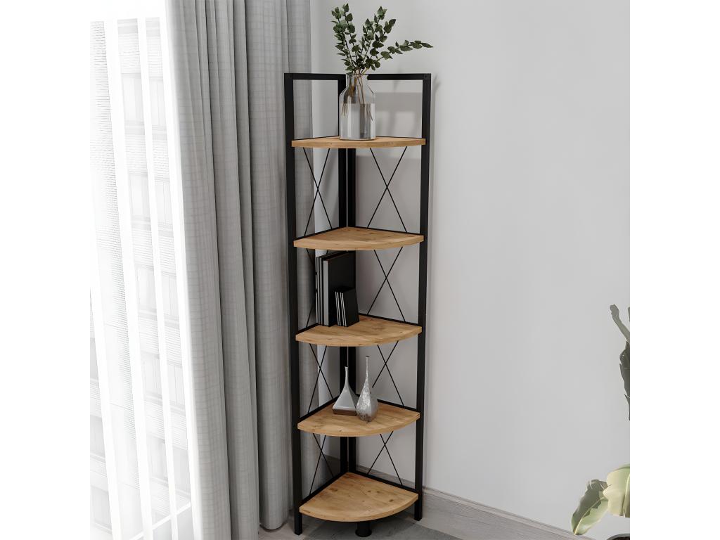 Vertchez Bois Métal Etagère d'angle Rangement Stand Bibliothèque Déco Livres Etagère sur pied Insasi 5 Chêne Miel
