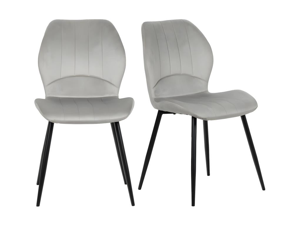 Lot de 2 chaises en velours gris clair avec pieds métal noir - Vertchez