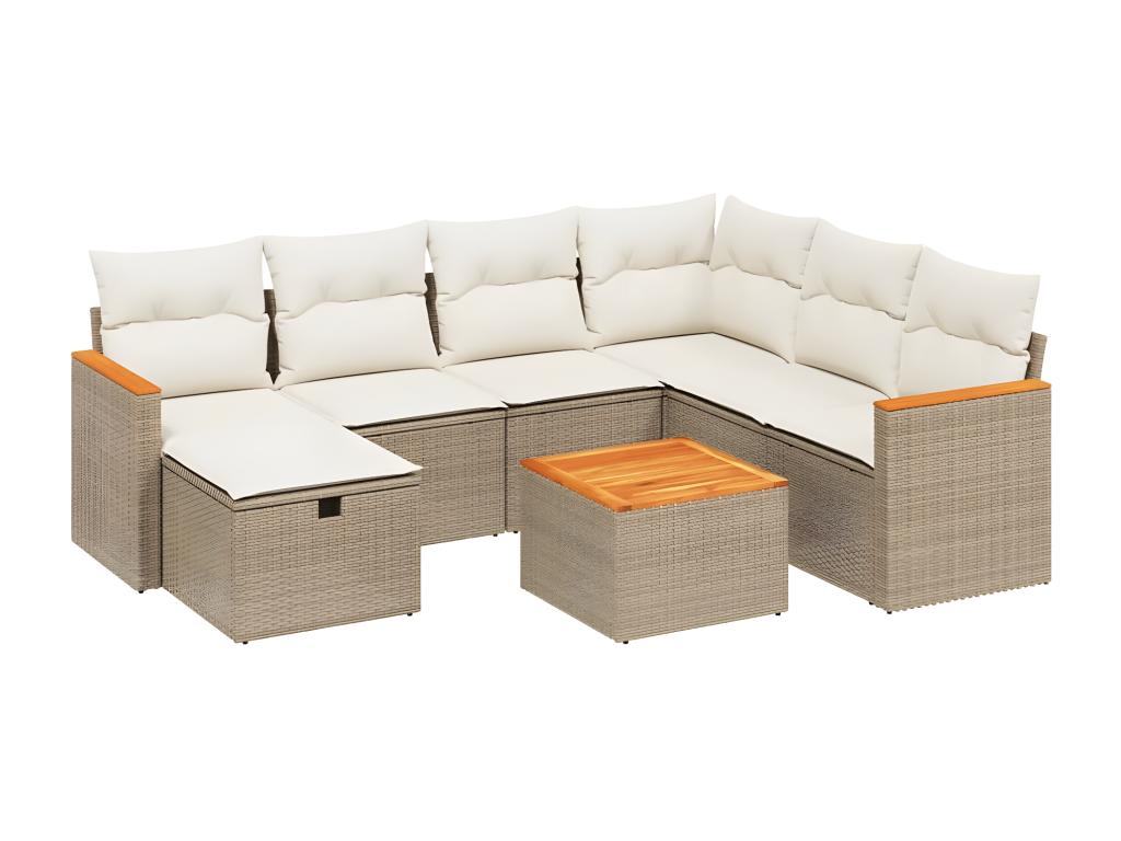 Salon de jardin avec coussins 8 pcs beige résine tressée