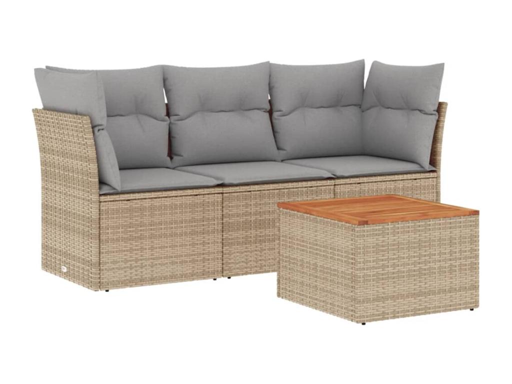 Salon de jardin avec coussins 4 pcs beige résine tressée